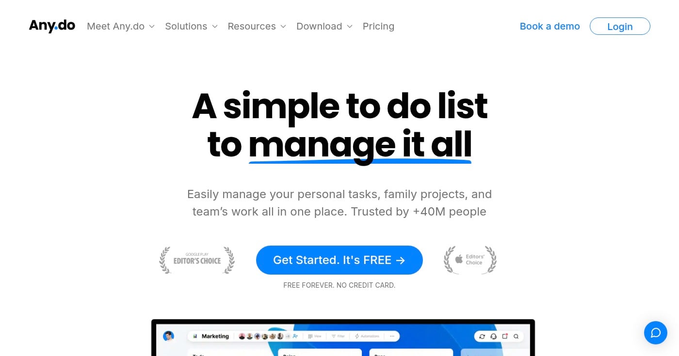 Any.do task manager homepage screenshot