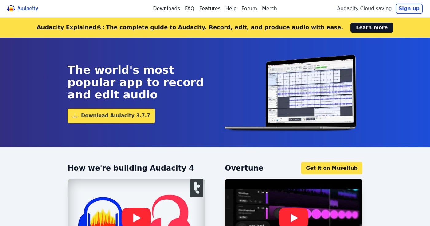 Audacity audio editor homepage
