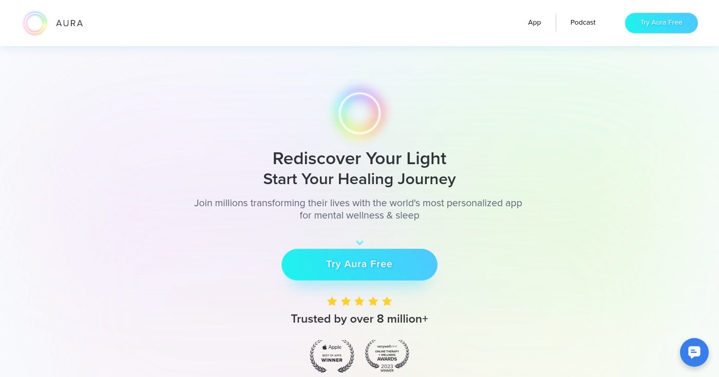 Aura Health meditation app homepage