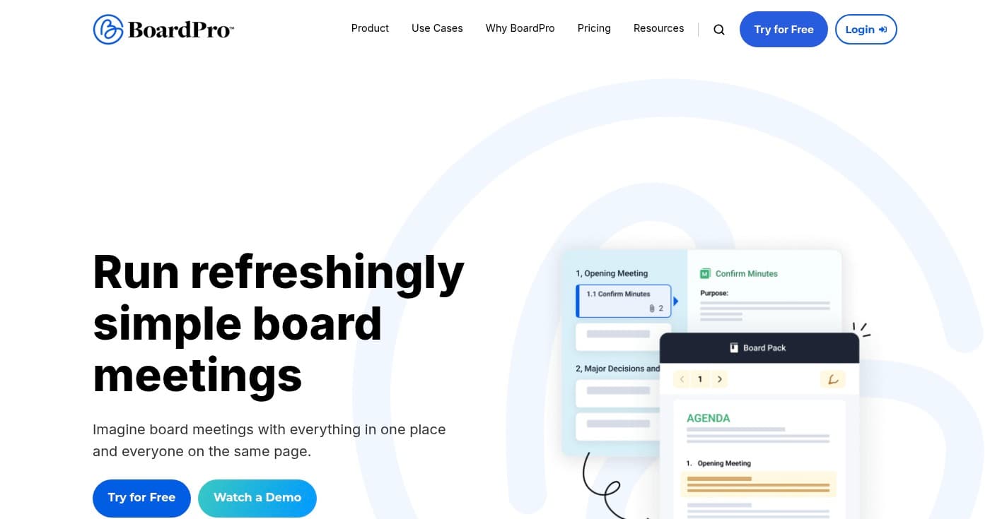 Screenshot of BoardPro homepage