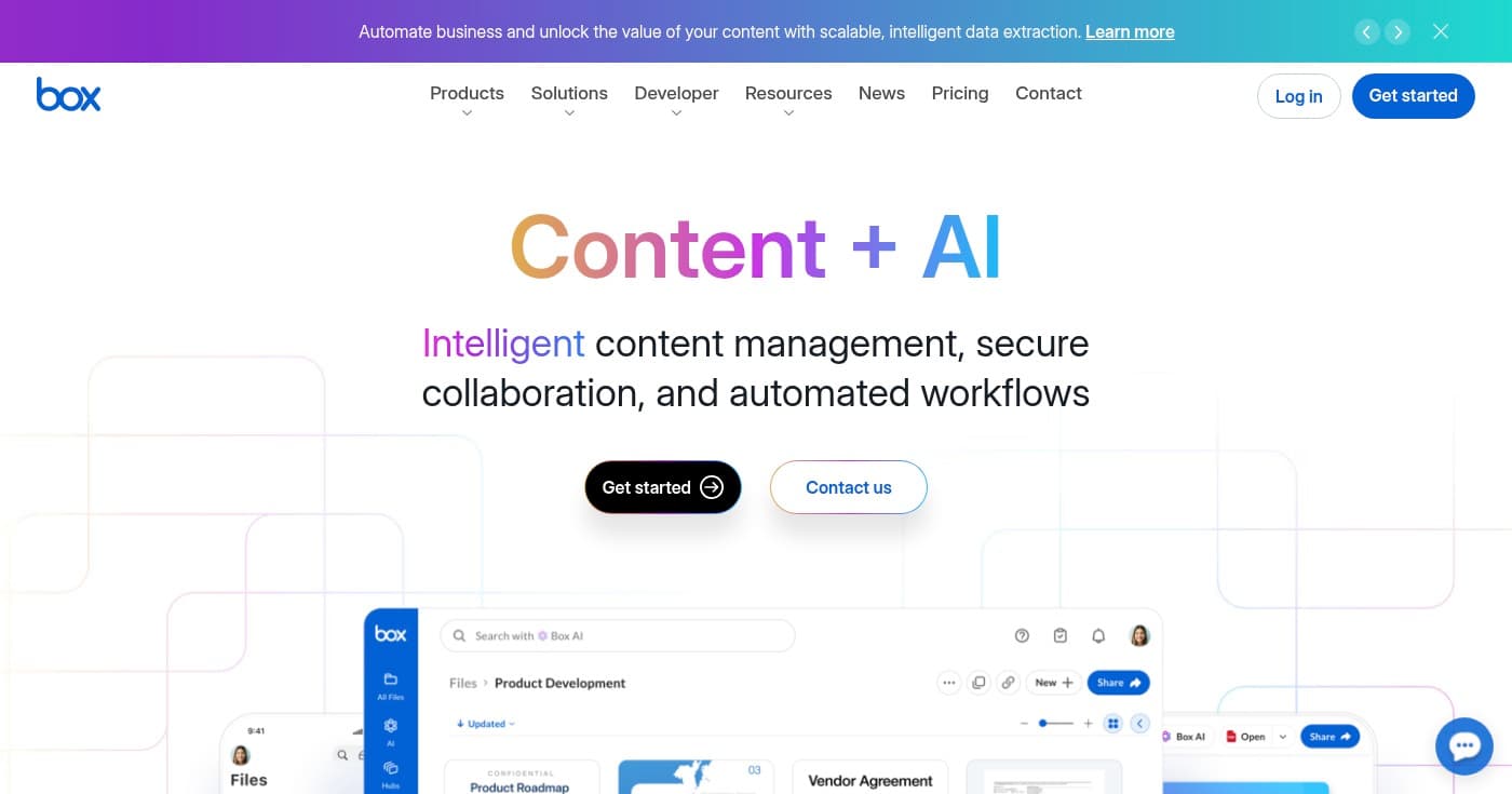 Screenshot of Box homepage