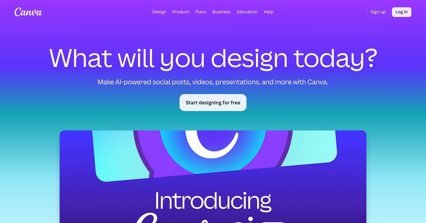 Canva AI presentation maker homepage