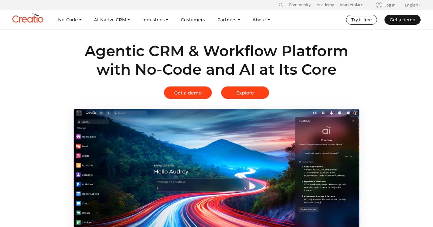 Screenshot of Studio Creatio homepage