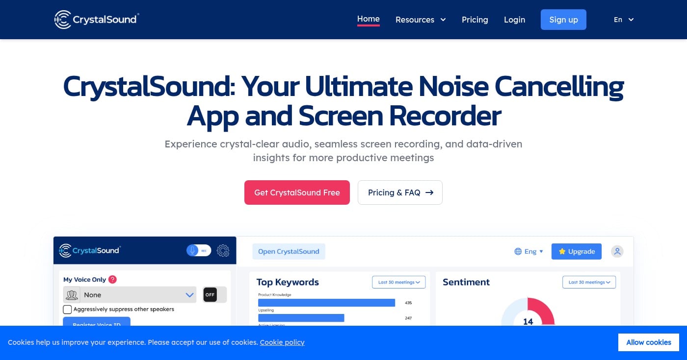 CrystalSound noise canceling app homepage