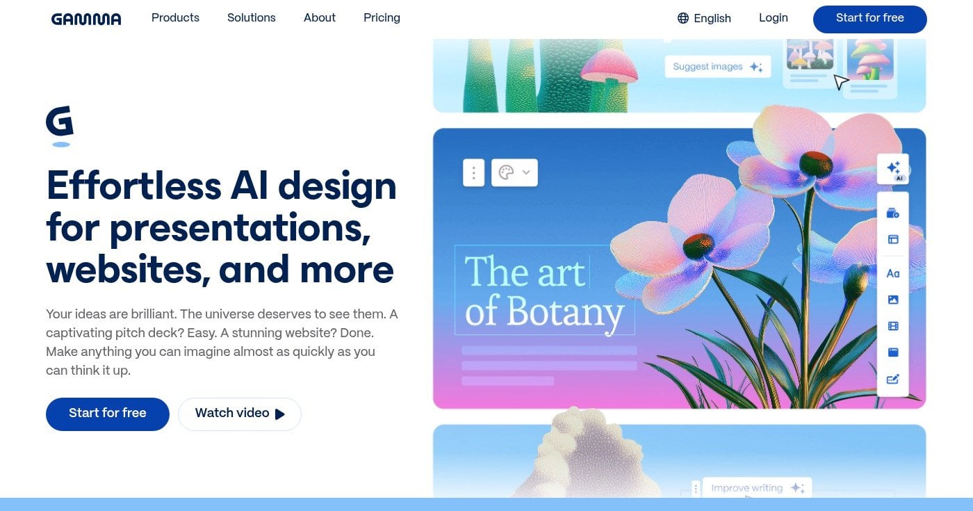 Gamma AI presentation generator homepage