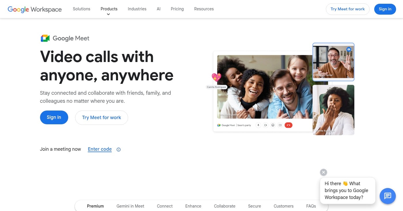 Google Meet homepage