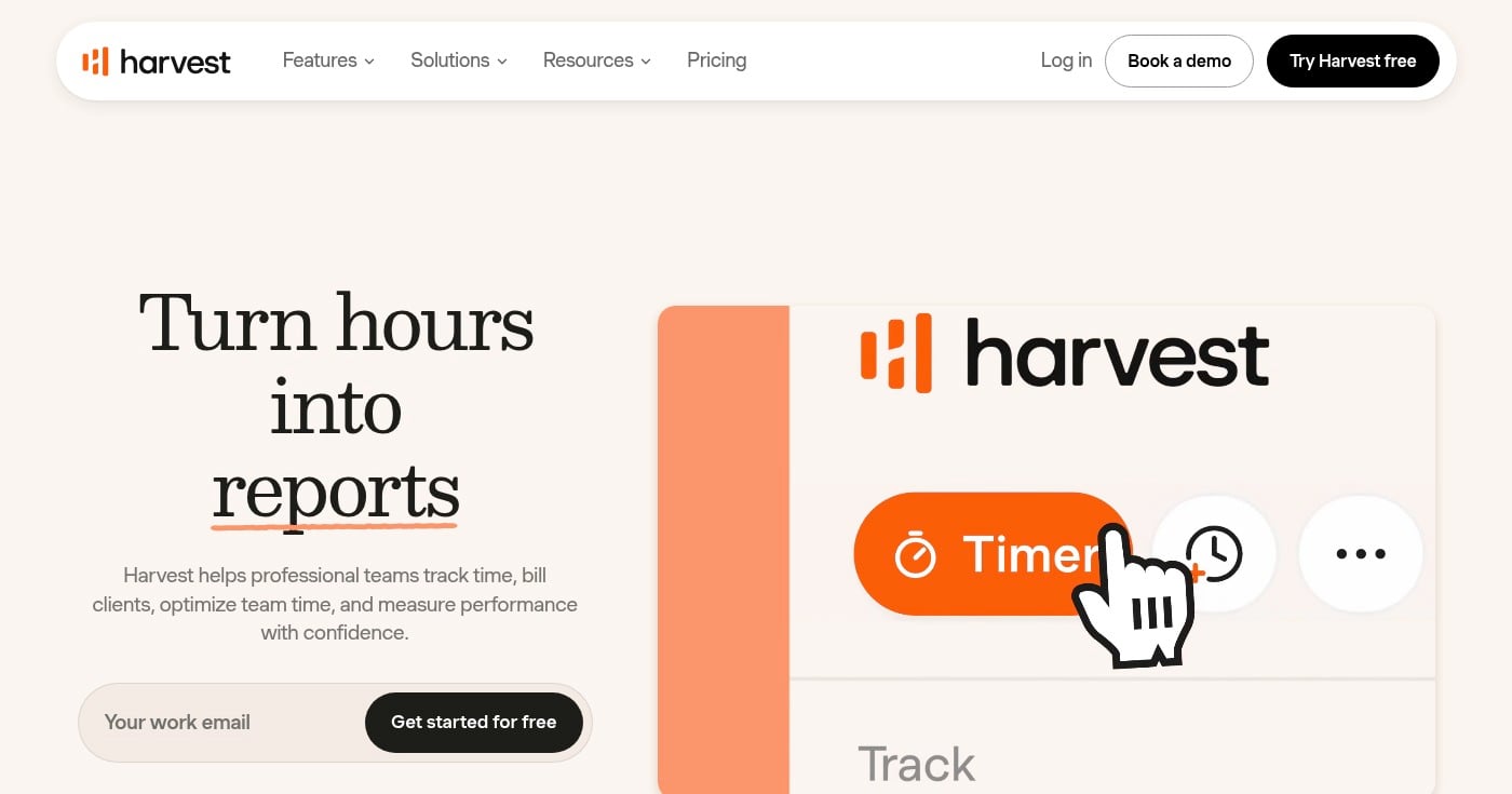 Harvest time tracking and invoicing software homepage