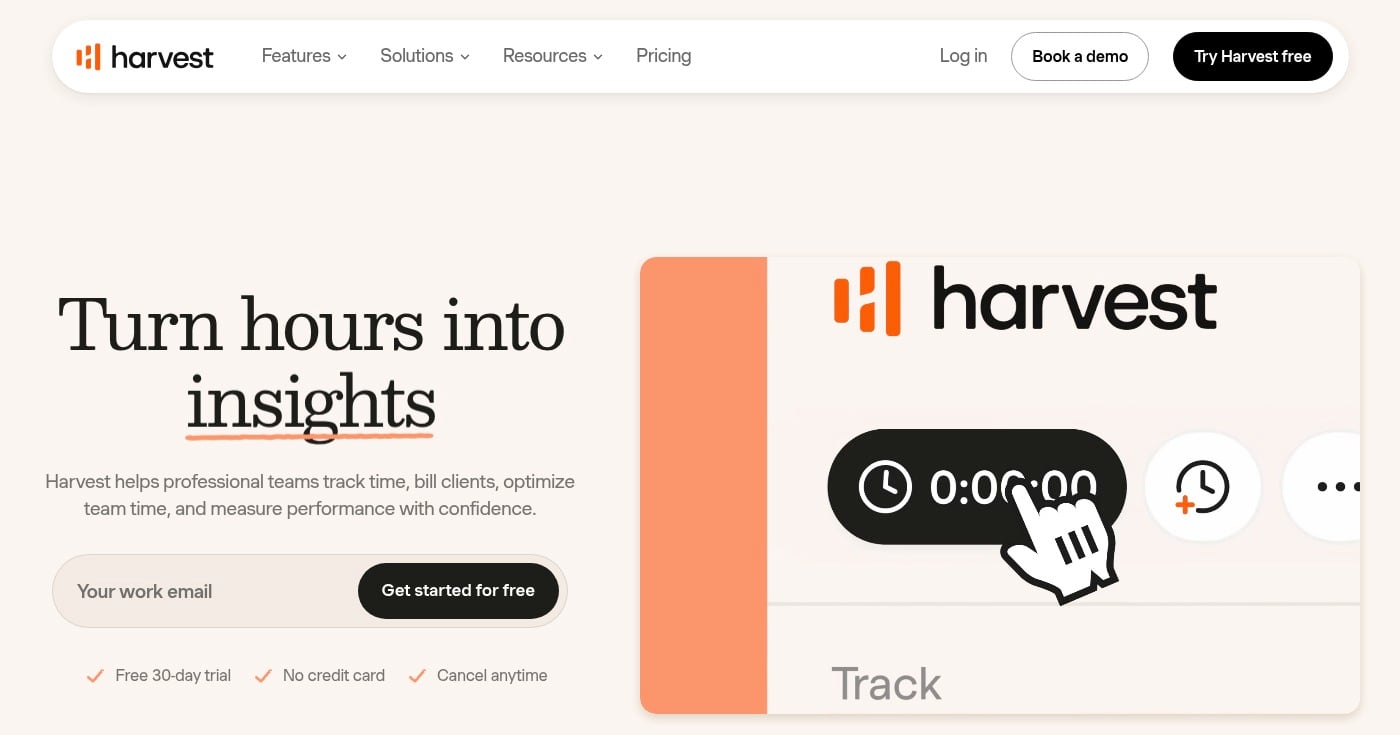 Harvest homepage screenshot