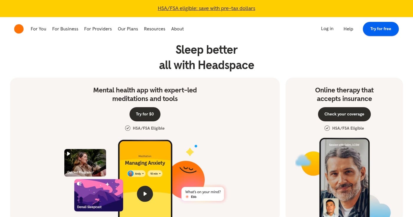 Headspace meditation app homepage