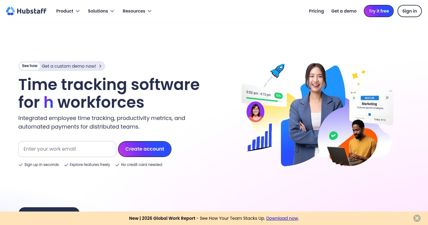 Hubstaff remote employee monitoring and time tracking software homepage