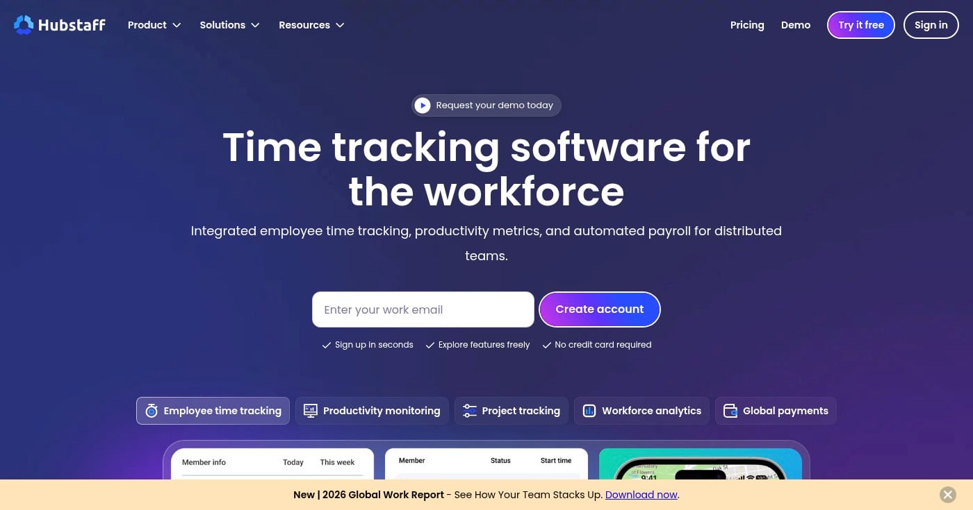 Hubstaff homepage screenshot