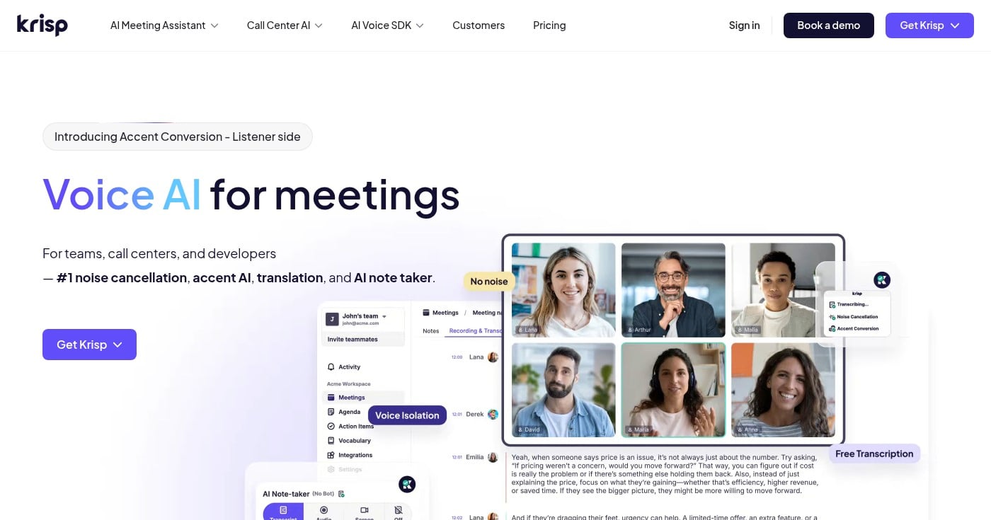Krisp AI noise cancellation app homepage