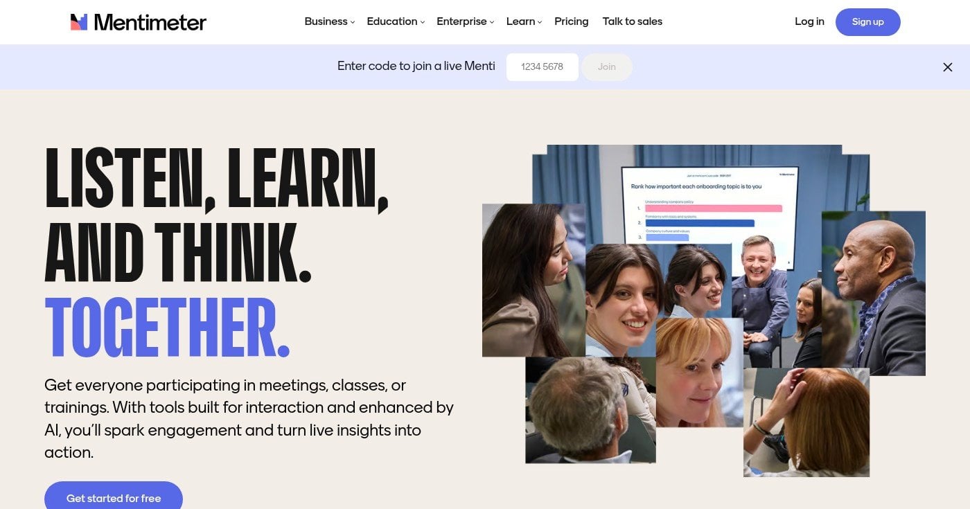 Mentimeter live audience engagement platform homepage