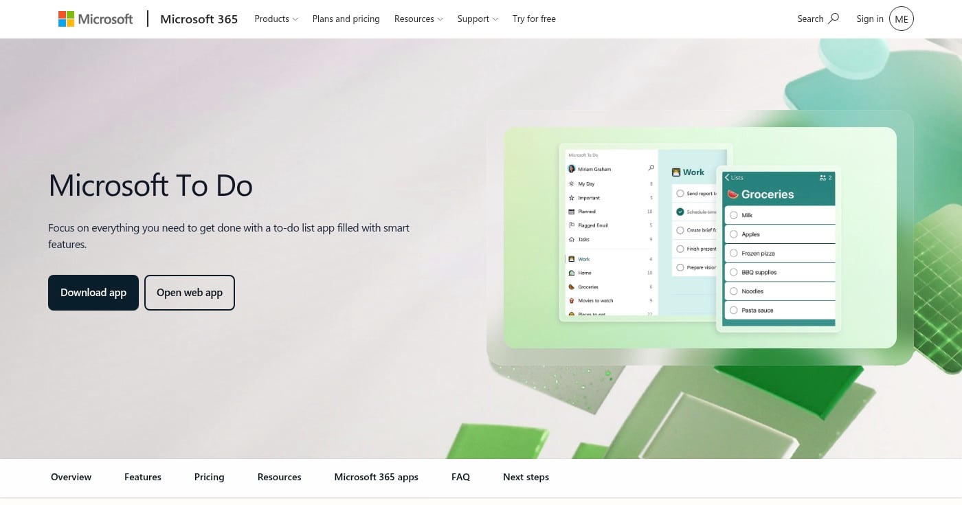 Microsoft To Do app homepage screenshot