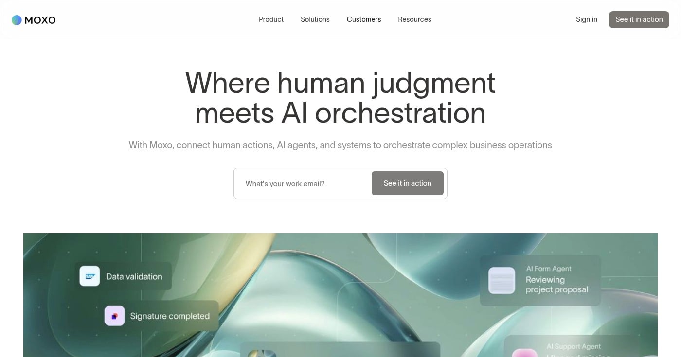 Screenshot of Moxo homepage