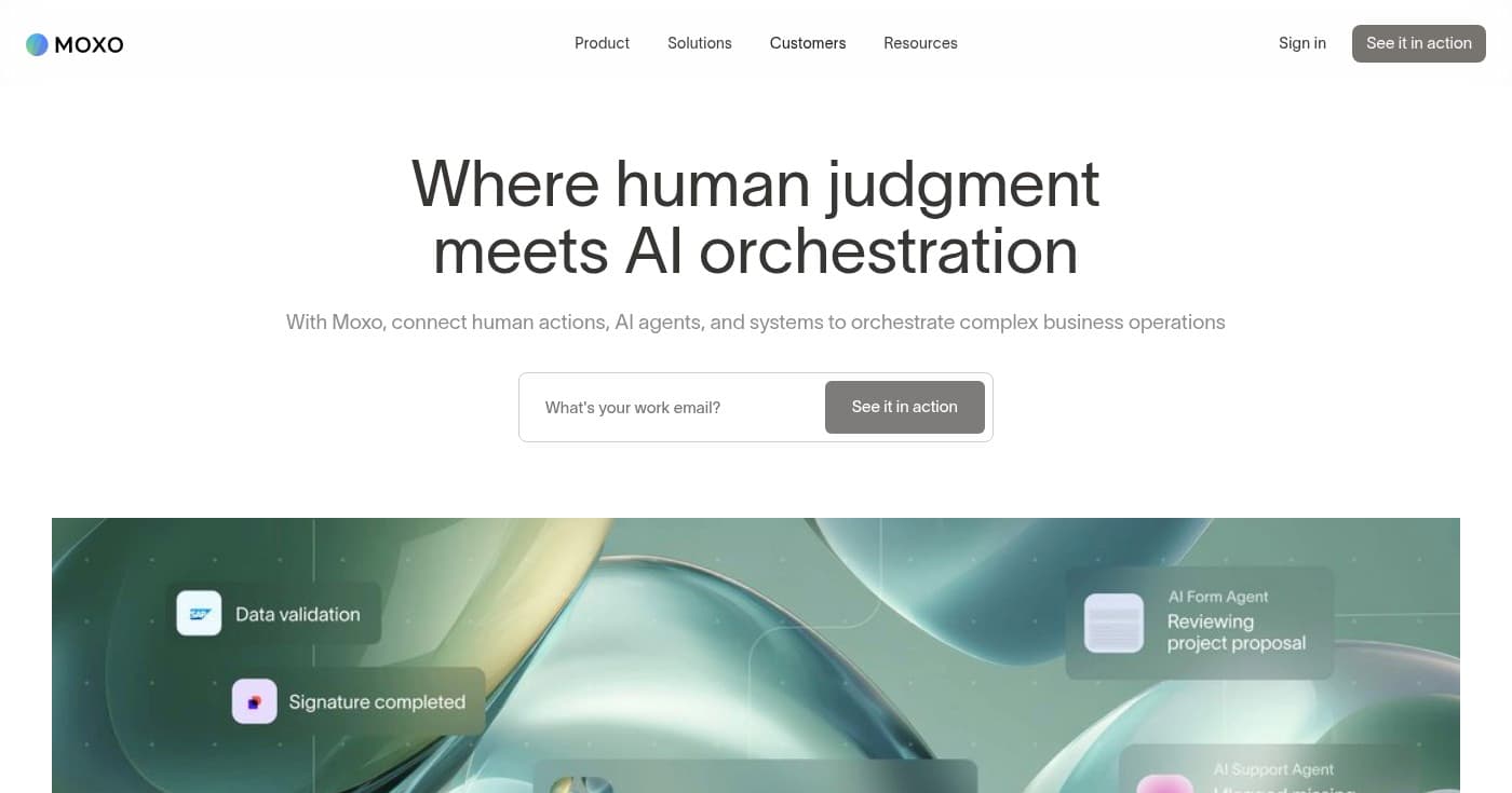 Screenshot of Moxo homepage