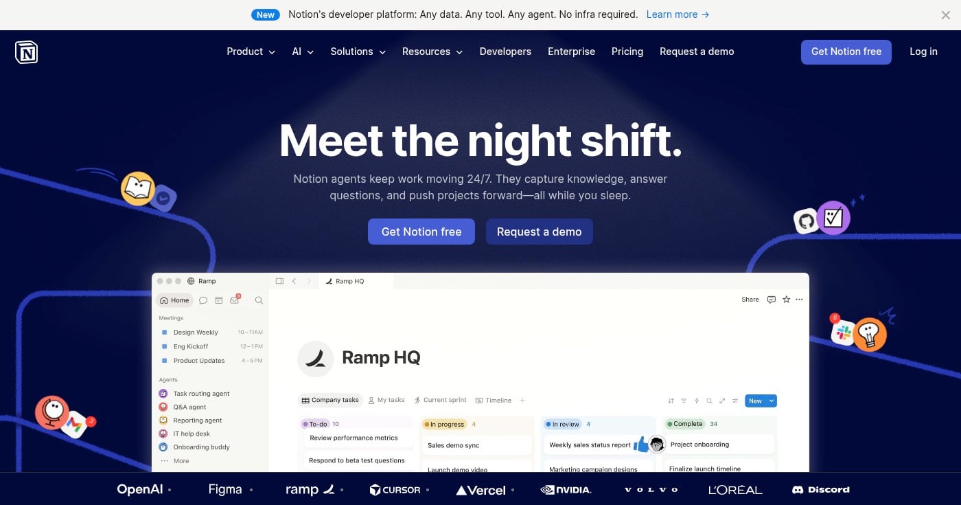 Notion productivity app homepage screenshot