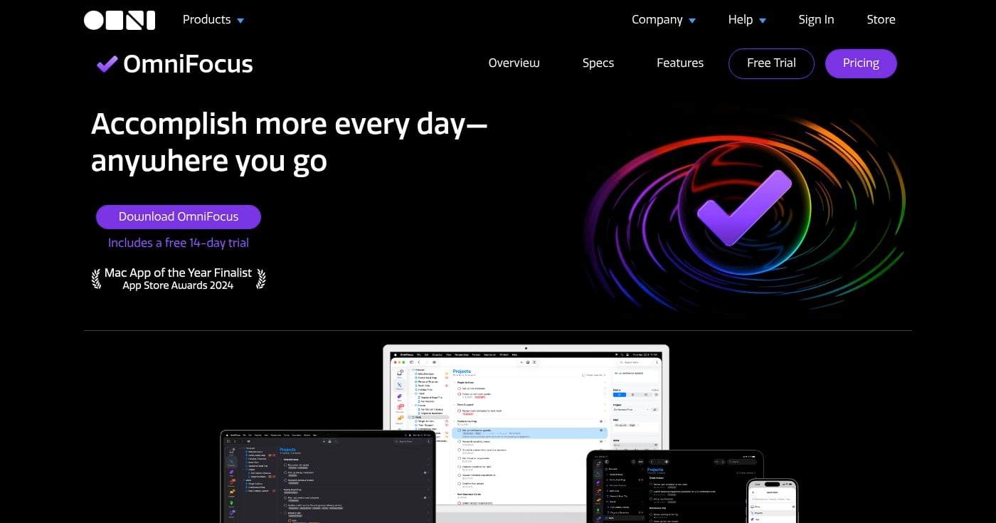 OmniFocus GTD app homepage screenshot