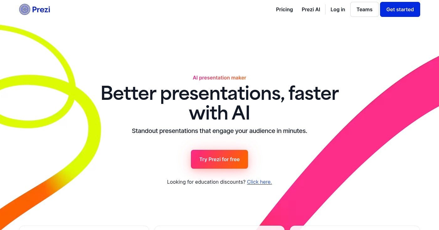 Prezi non-linear presentation platform homepage