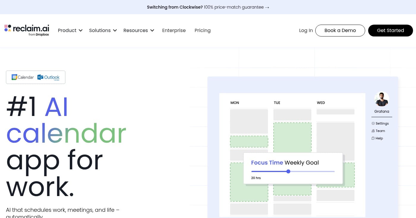Reclaim.ai homepage