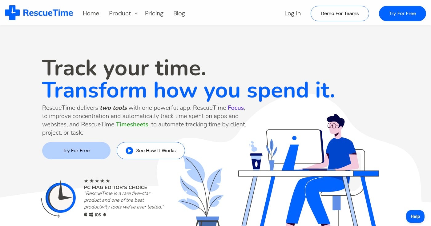 RescueTime homepage screenshot