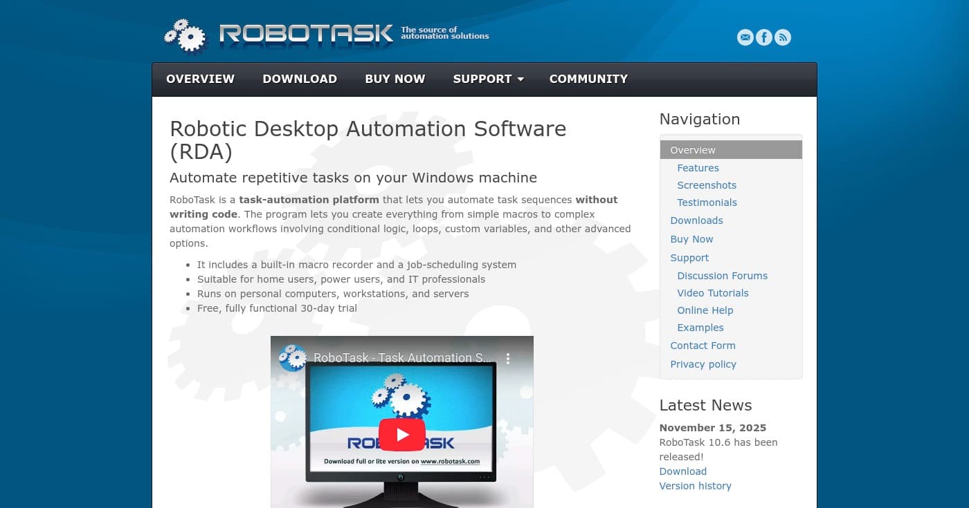 Screenshot of RoboTask homepage