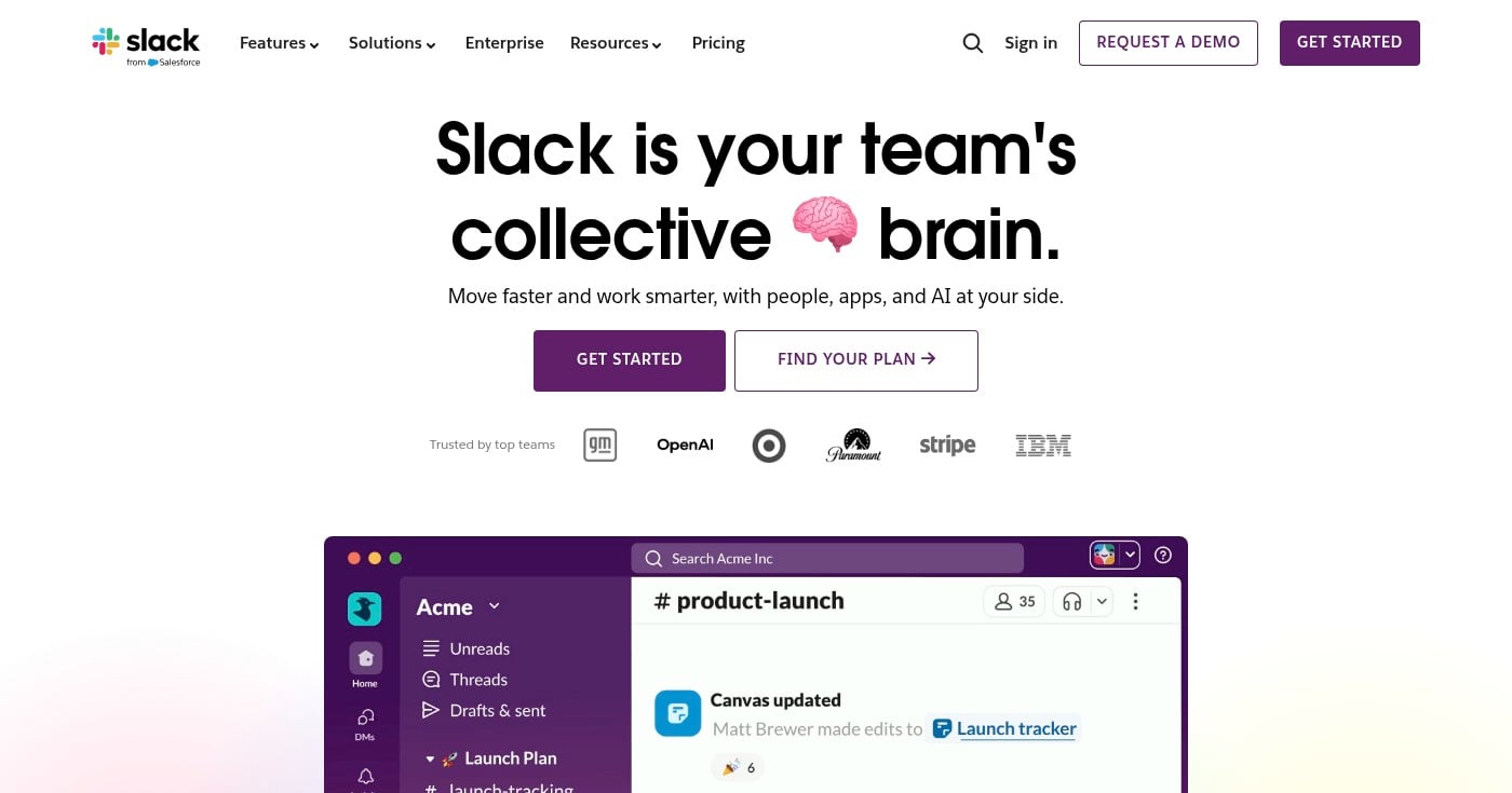 Slack homepage