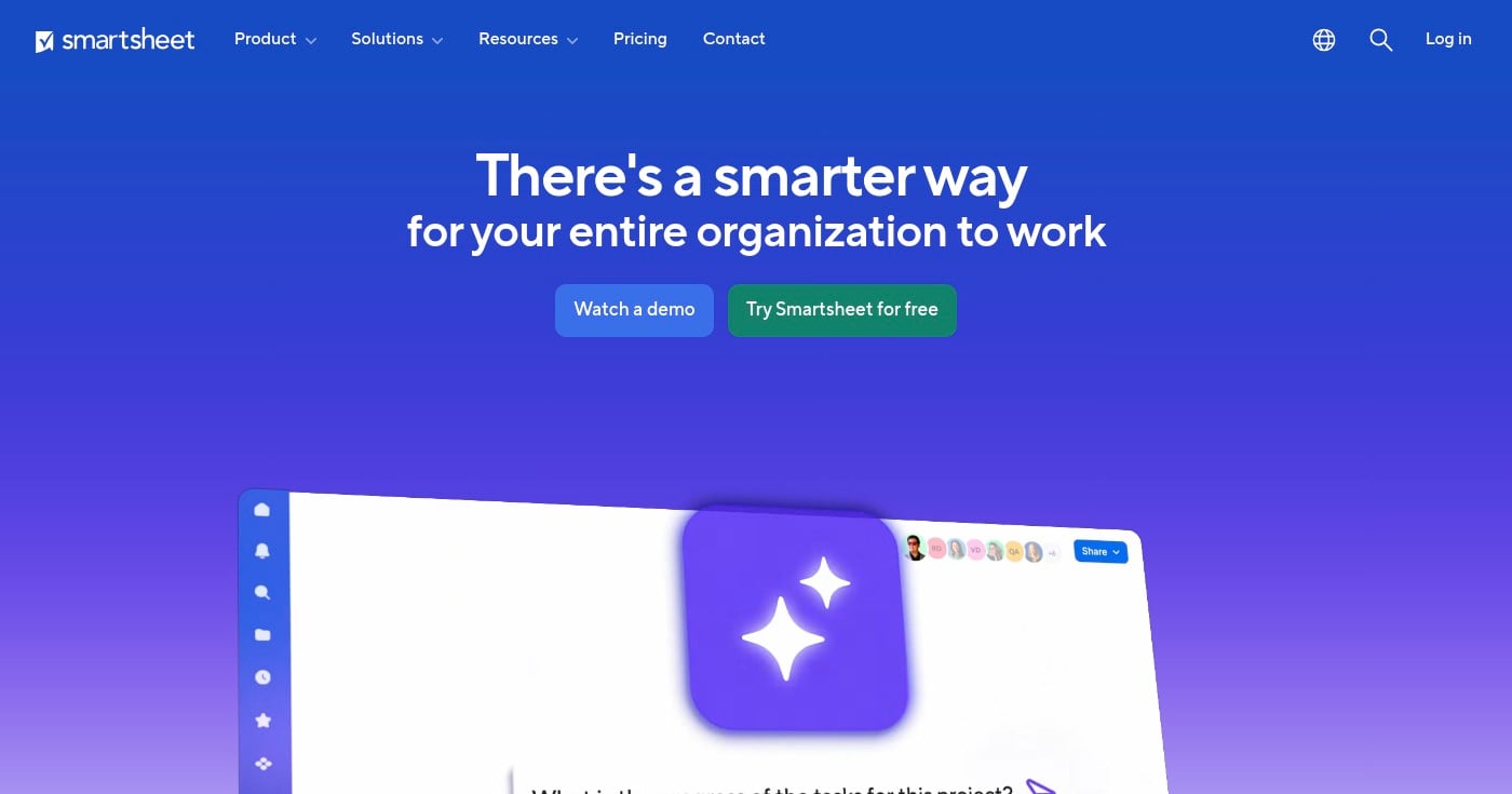 Screenshot of Smartsheet homepage