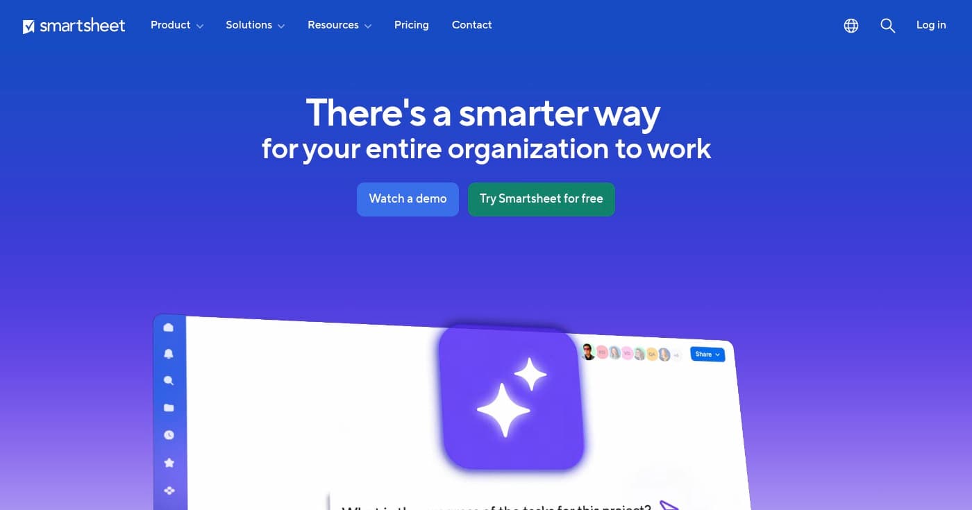 Screenshot of Smartsheet homepage