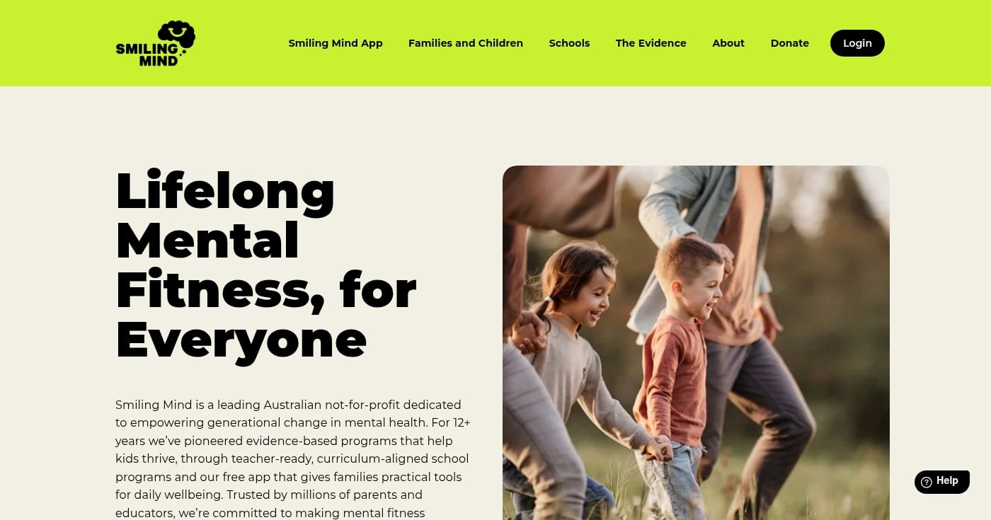 Smiling Mind meditation app homepage