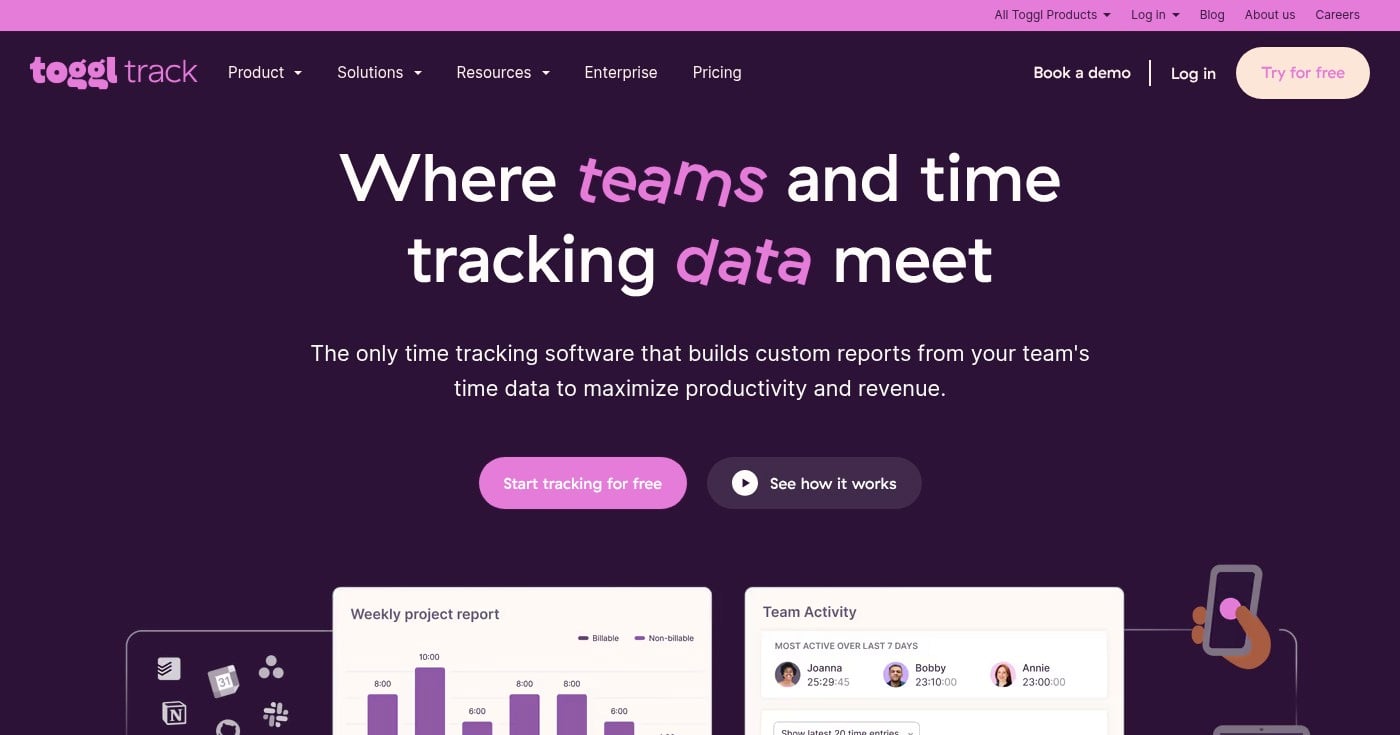 Toggl Track homepage screenshot