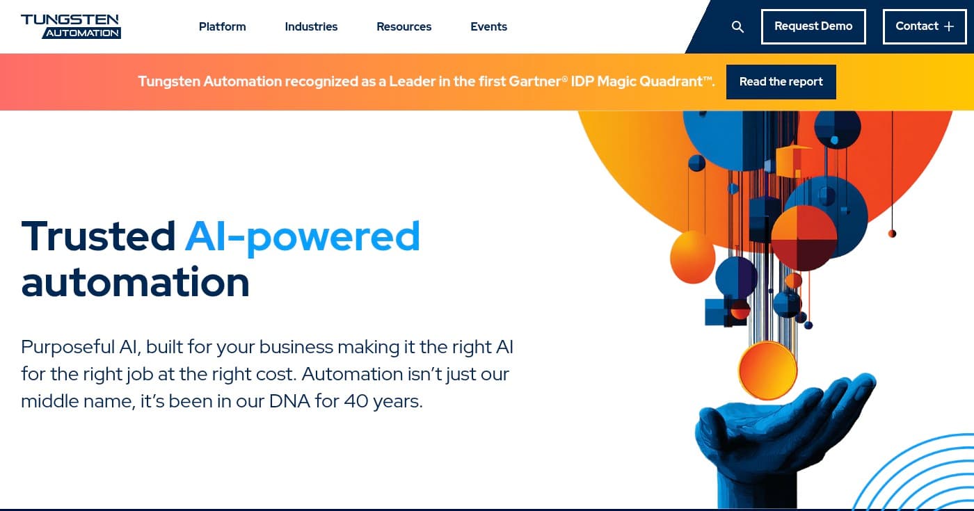Screenshot of Tungsten Automation homepage