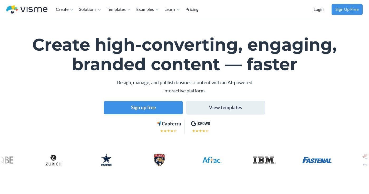 Visme data visualization presentation tool homepage