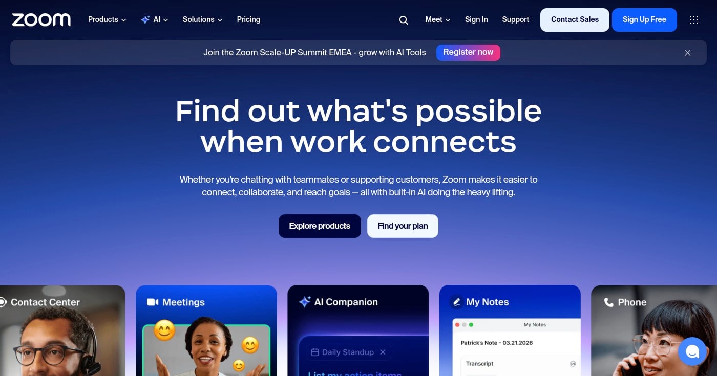 Zoom video conferencing homepage