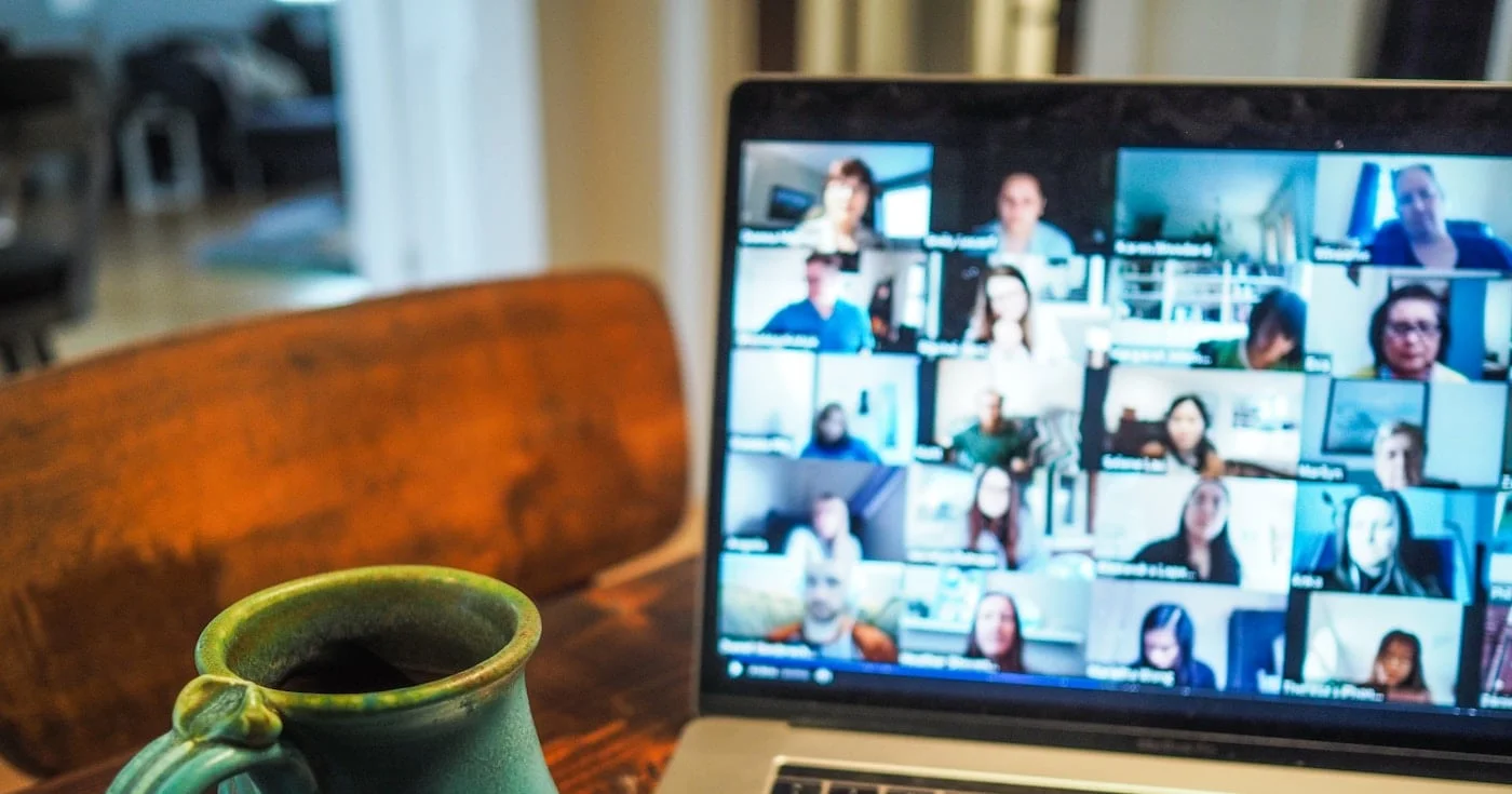 Team joining a company-wide video call