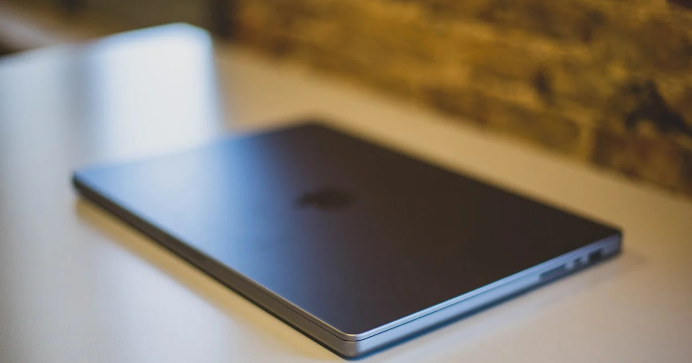 Closed laptop on a desk